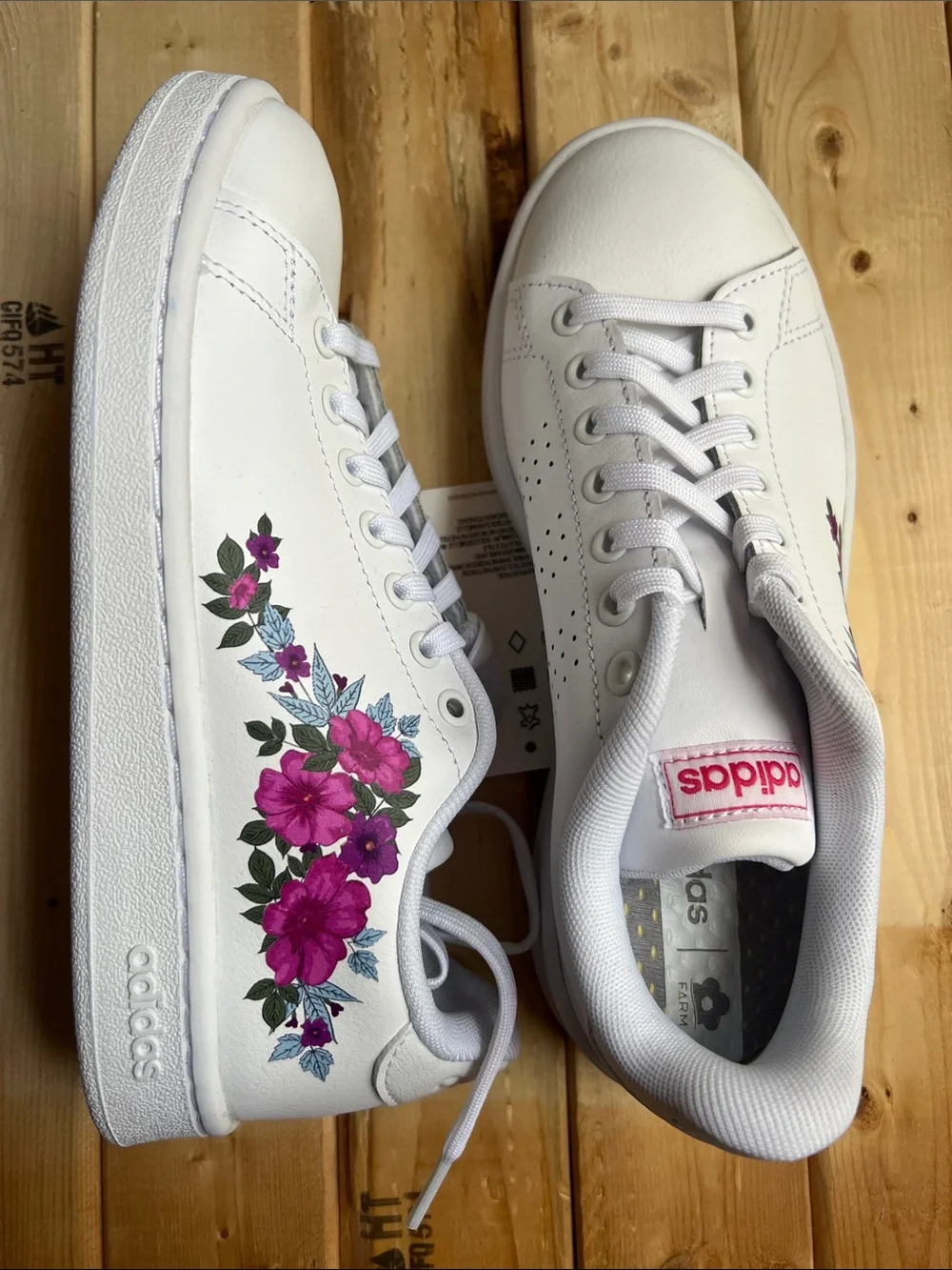 adidas White Sneakers with Pink and Purple Floral Design